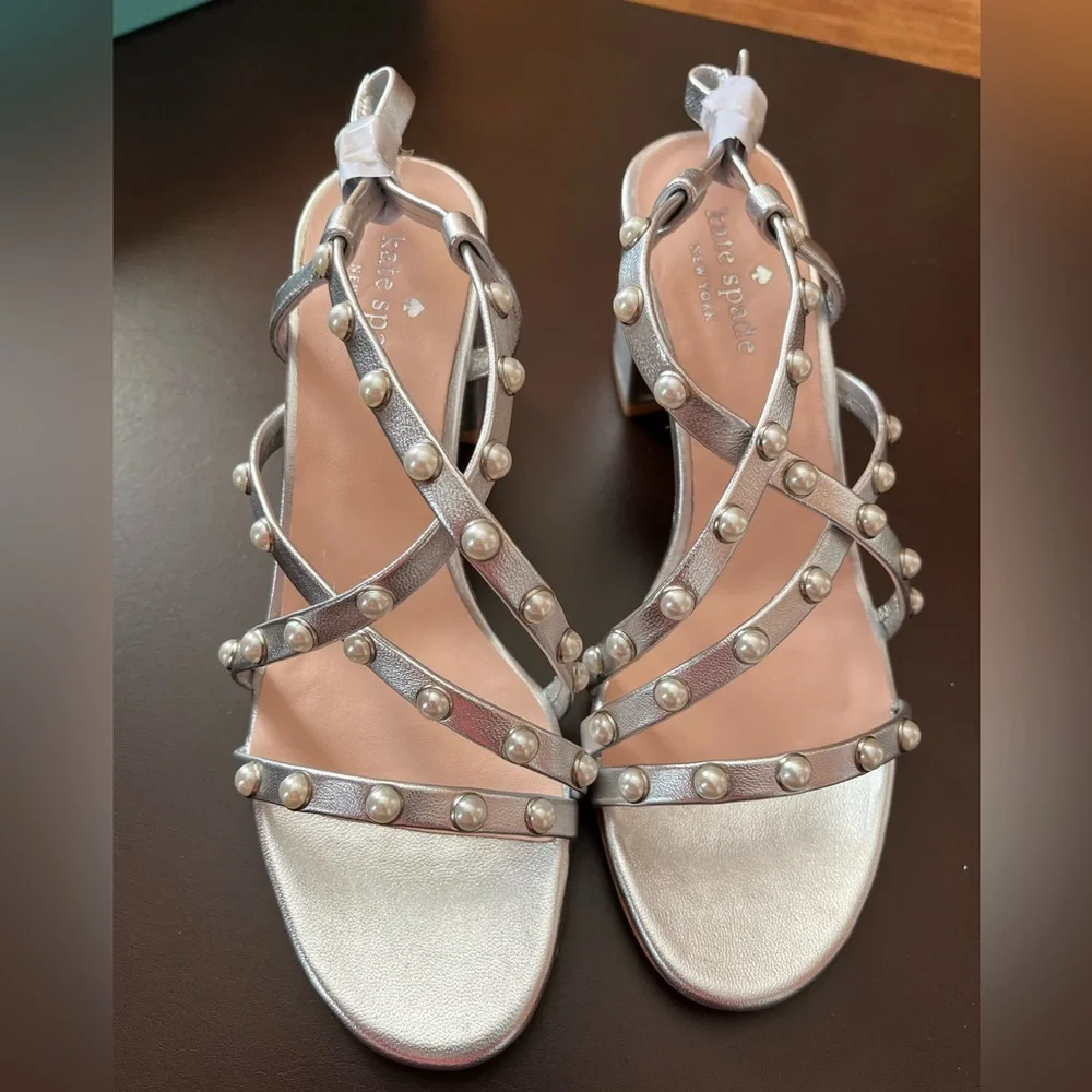 Kate Spade “Wynne” Silver Block Sandals